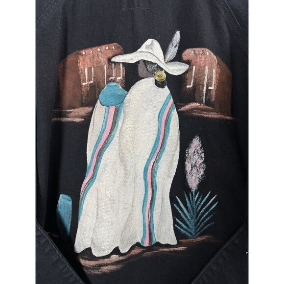 Vintage 80's Sundance Hand Painted Denim Shacket Coatigan Art to Wear Hippie XS - Picture 6 of 8